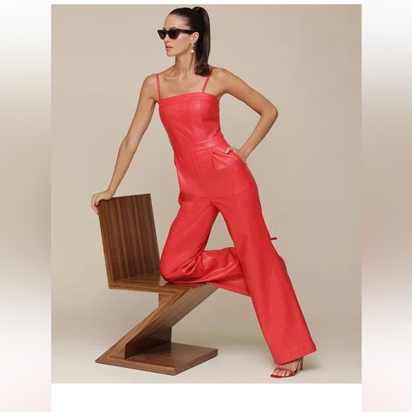 Avec Les Filles Faux Leather Red Corset Wide Leg Jumpsuit 0 2 4 6 8 10 12 14 16 - Picture 4 of 4